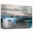Abstract wall art design showcasing colorful strokes and lines on acrylic glass, displayed from a side view with metal pins, perfect for modern decor.