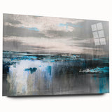 Abstract wall art design featuring colorful strokes and lines on acrylic glass, side view showcasing the vibrant colors and sleek finish, perfect for modern decor.