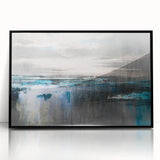 Framed abstract wall art featuring a dynamic composition of colorful strokes and lines, set against a sleek black background, ideal for modern decor.