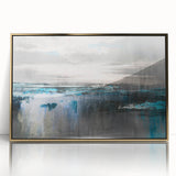 Framed acrylic wall art featuring an abstract design of gold strokes and lines, perfect for modern home decor. Ideal for enhancing living spaces with elegance.