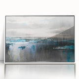 Framed wall art featuring an abstract design of vibrant strokes and lines in various colors, set against a white background, ideal for modern home decor.