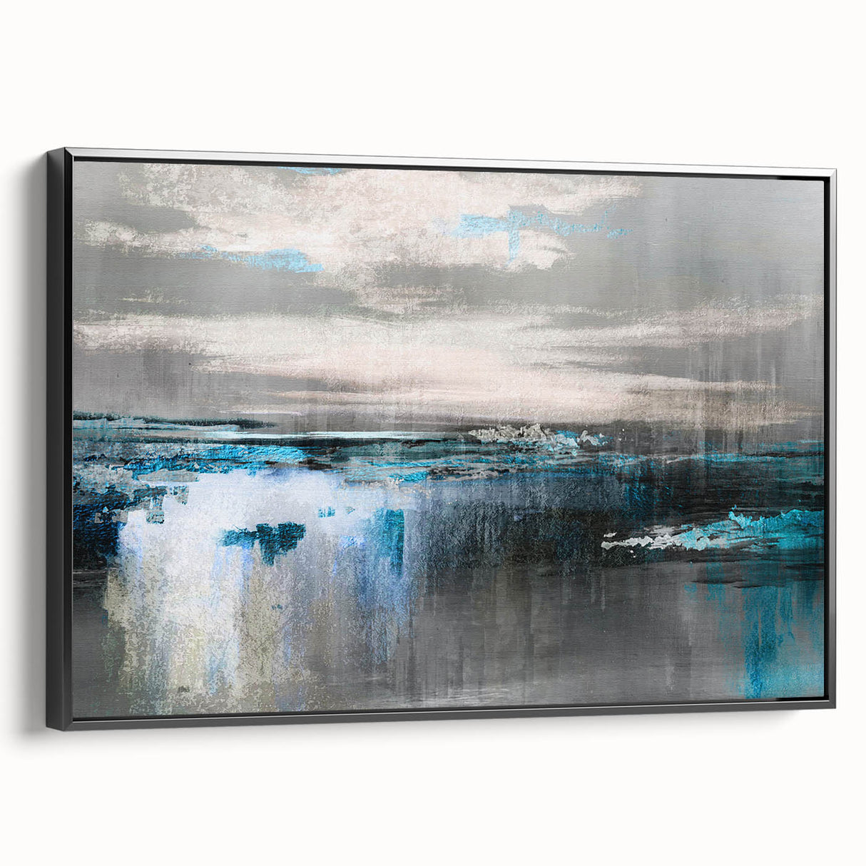 Framed canvas wall art featuring an abstract design of colorful strokes and lines, presented in a sleek black frame, perfect for modern decor.