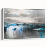 Framed wall art featuring an abstract design of colorful strokes and lines on a white background, showcasing a modern aesthetic perfect for contemporary decor.