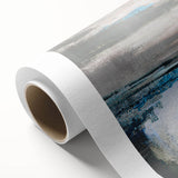 Abstract wall art design featuring colorful strokes and lines on a rolled canvas, ideal for modern home decor, adding vibrant energy and artistic flair.