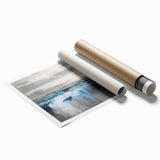 Abstract wall art print featuring vibrant strokes and lines in shades of blue, orange, and yellow, ideal for modern home decor. Perfectly rolled for easy framing.