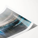 Abstract wall art print showcasing vibrant strokes and lines in shades of blue, orange, and yellow, designed to enhance modern decor and creativity.