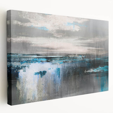 Abstract wall art featuring vibrant strokes and lines in a modern design, showcased in a stretched canvas format emphasizing depth and color contrast.