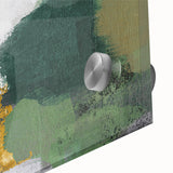 Close-up of an abstract wall art design featuring vibrant strokes and lines in shades of blue, orange, and yellow, showcasing a modern aesthetic ideal for contemporary decor.