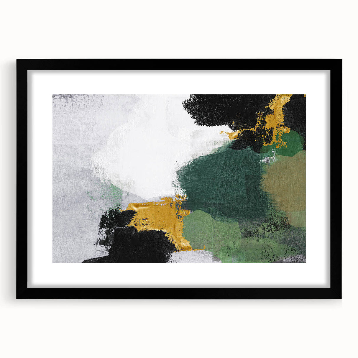 Abstract wall art design featuring bold strokes and lines in a modern aesthetic, framed with a black mat, perfect for contemporary home decor.