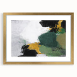 Abstract wall art featuring an intricate design of colorful strokes and lines, elegantly framed with a gold matte finish, perfect for modern decor.