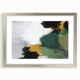 Abstract wall art featuring an intricate design of colorful strokes and lines, showcased in a silver frame with a mat, perfect for modern home decor.