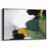 Framed abstract wall art showcasing dynamic strokes and lines in vibrant colors, viewed from the side, perfect for modern home decor.