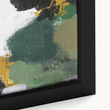 Close-up of a framed canvas art piece featuring abstract strokes and lines in vibrant colors, creating a modern and dynamic design, perfect for contemporary decor.