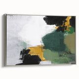 Framed canvas wall art showcasing an abstract design with silver accents and dynamic strokes, adding a modern touch to home decor. Perfect for contemporary interiors.