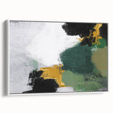 Framed wall art showcasing an abstract design with colorful strokes and lines, presented in a modern white frame, ideal for contemporary home decor.