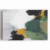 Abstract wall art featuring vibrant strokes and lines in shades of blue, orange, and yellow, printed on stretched canvas, ideal for modern decor.