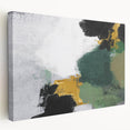 Stretched canvas wall art showcasing an abstract design with colorful strokes and lines, viewed from the side to highlight its depth and texture. Perfect for modern decor.