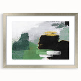 Abstract wall art design featuring dynamic strokes and lines in a contemporary style, framed with a silver mat. Ideal for modern home decor accents.