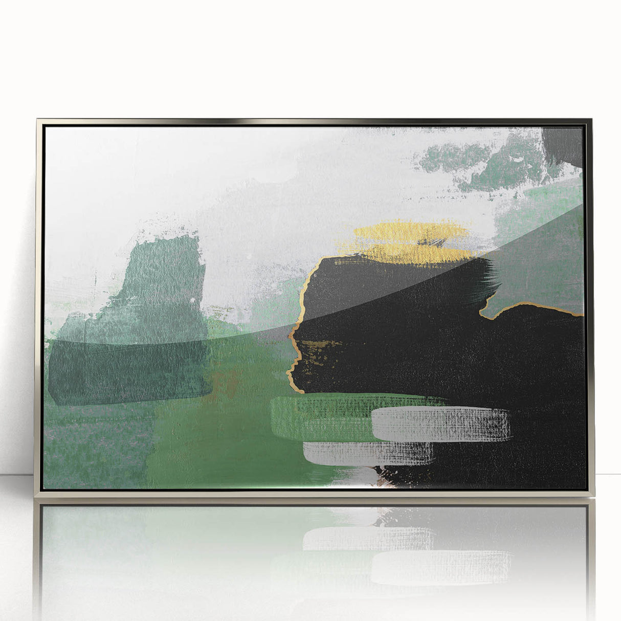 Framed wall art featuring an abstract design of colorful strokes and lines in silver tones, perfect for modern home decor. Ideal for adding a contemporary touch to any room.