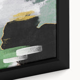 Framed canvas wall art showcasing an abstract design of colorful strokes and lines, highlighting vibrant hues of blue, orange, and yellow, perfect for modern decor.