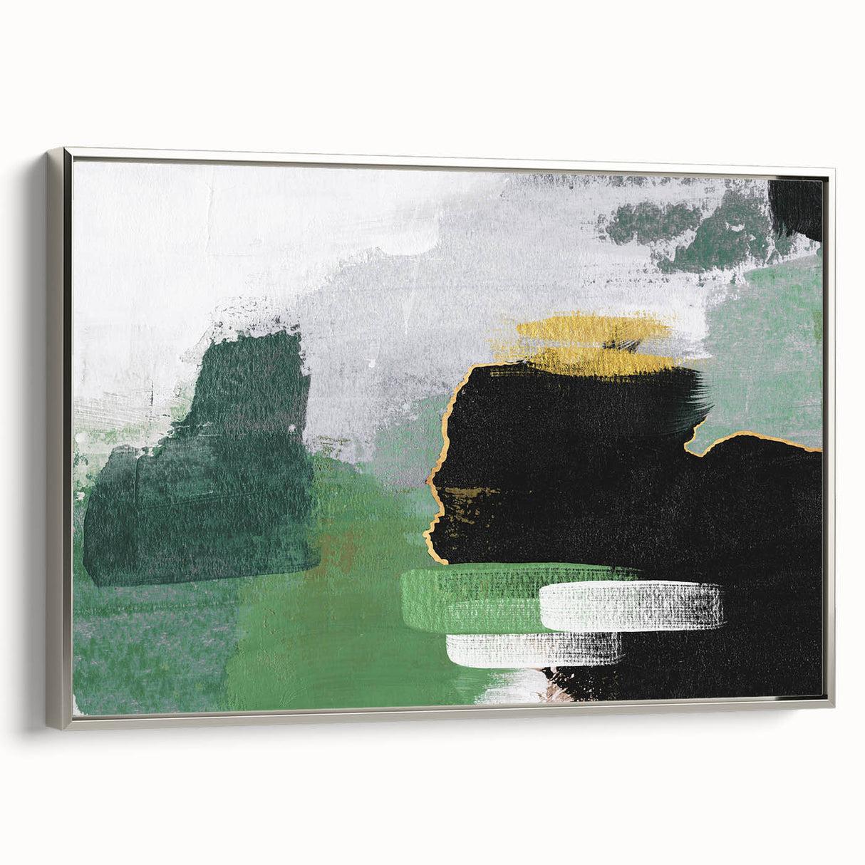 Framed abstract wall art featuring dynamic strokes and lines in a silver frame, ideal for modern decor in living rooms or office spaces. The piece adds a touch of elegance and creativity to any interior setting, showcasing a blend of colors that enhance visual appeal.