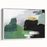 Framed canvas wall art showcasing an abstract design of colorful strokes and lines in a sleek white frame, perfect for modern home decor or office spaces. This unique piece adds a vibrant touch to any interior setting.