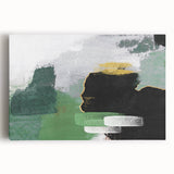 Abstract wall art design featuring vibrant strokes and lines in shades of blue, orange, and white on a stretched canvas, ideal for modern home decor.