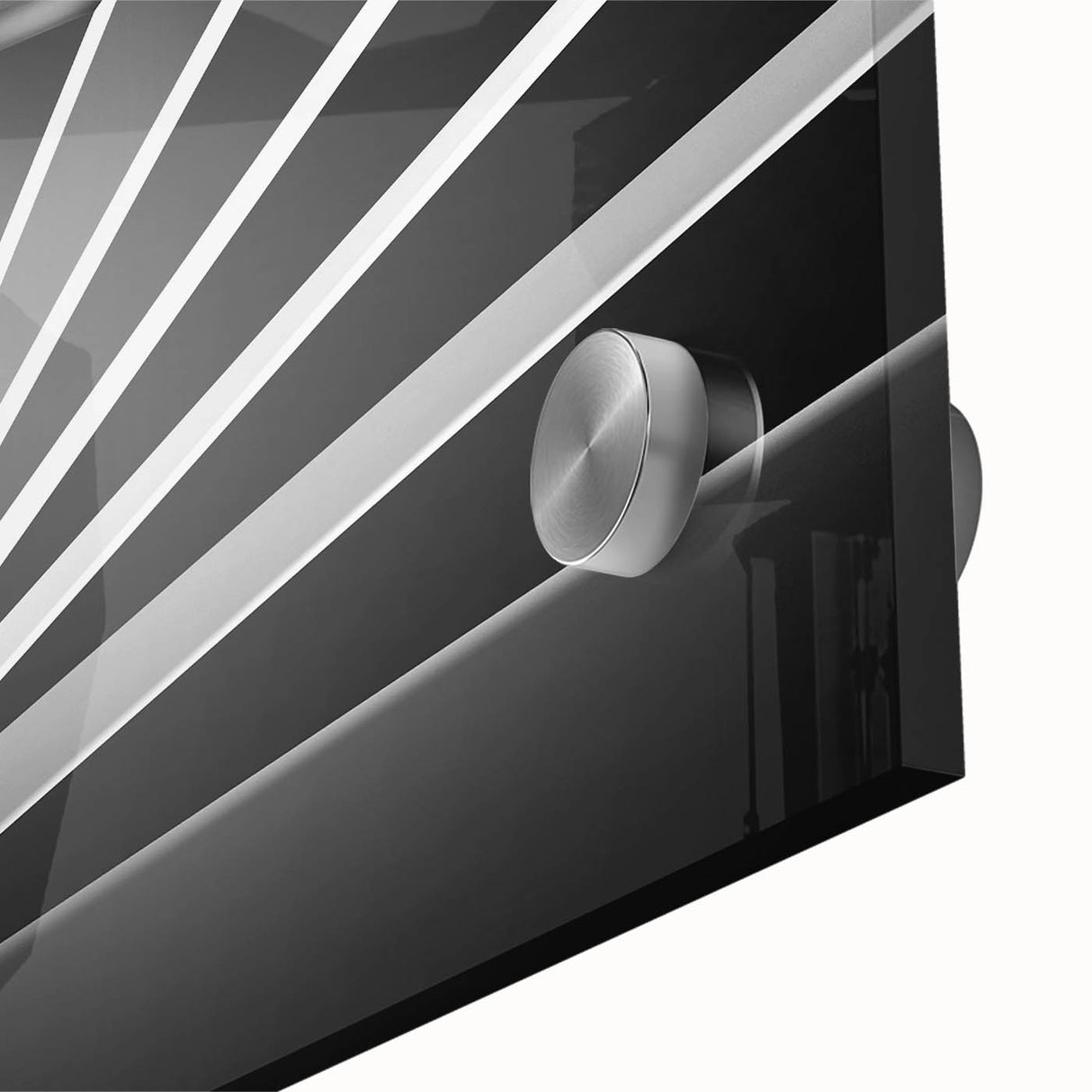 Large abstract wall art on acrylic glass featuring mid-century modernist architectural close-ups in monochrome tones.