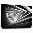 Large abstract wall art on acrylic glass featuring swirling gray and white patterns.