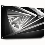 Large abstract wall art on acrylic glass featuring swirling gray and white patterns.