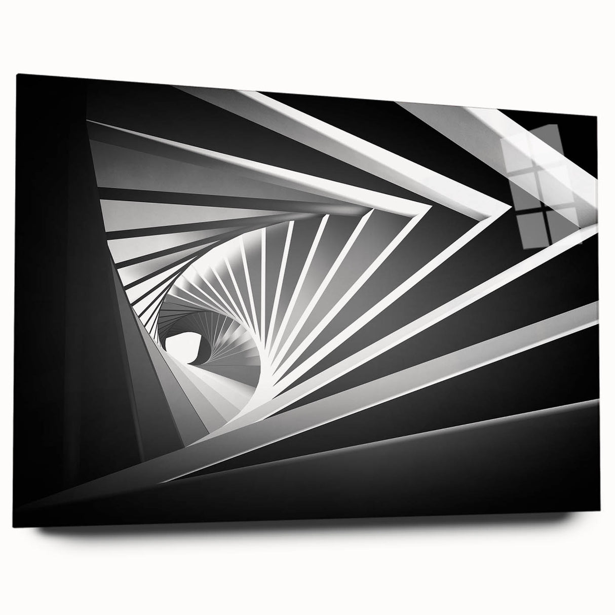Large abstract wall art on acrylic, featuring swirling gray and white patterns, ideal for bedroom or dining room decor.