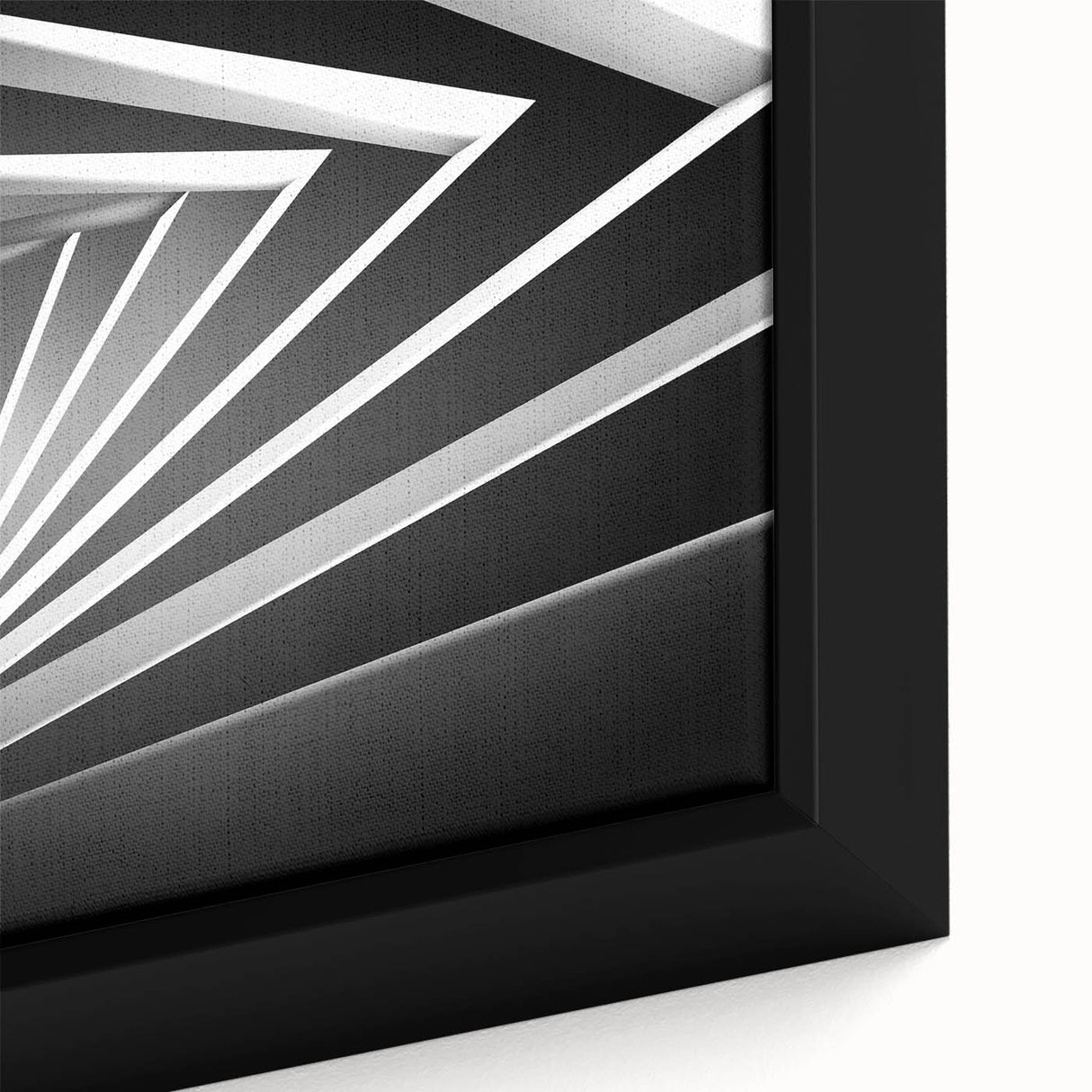 Close-up of extra large framed canvas featuring textured, colorful abstract architecture in black.