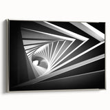 Extra large framed canvas featuring vintage poster art of abstract architecture in black with colorful accents.