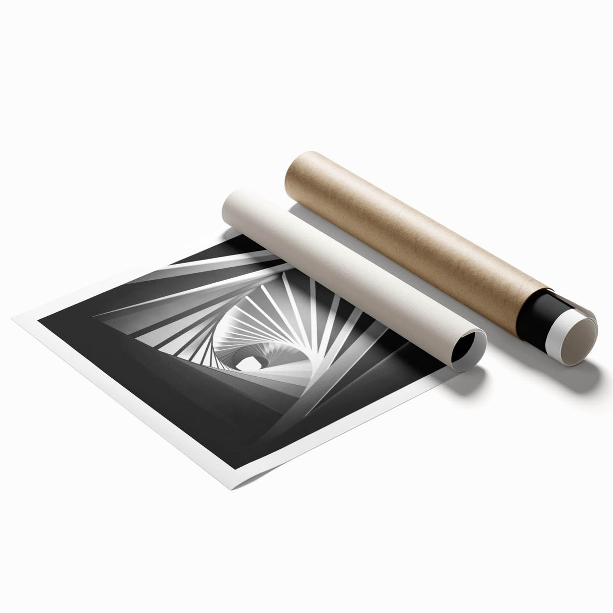 Extra large rolled canvas print featuring abstract floral architecture in muted gray and blue.