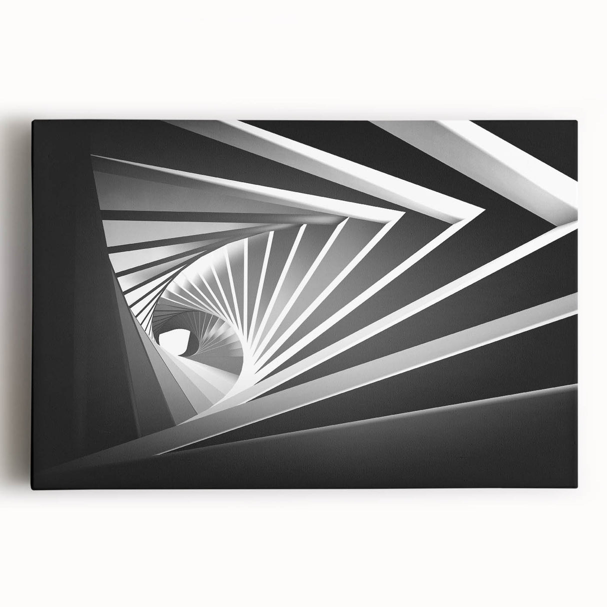 Black and white abstract architecture print on stretched canvas, suitable for kitchen wall art.