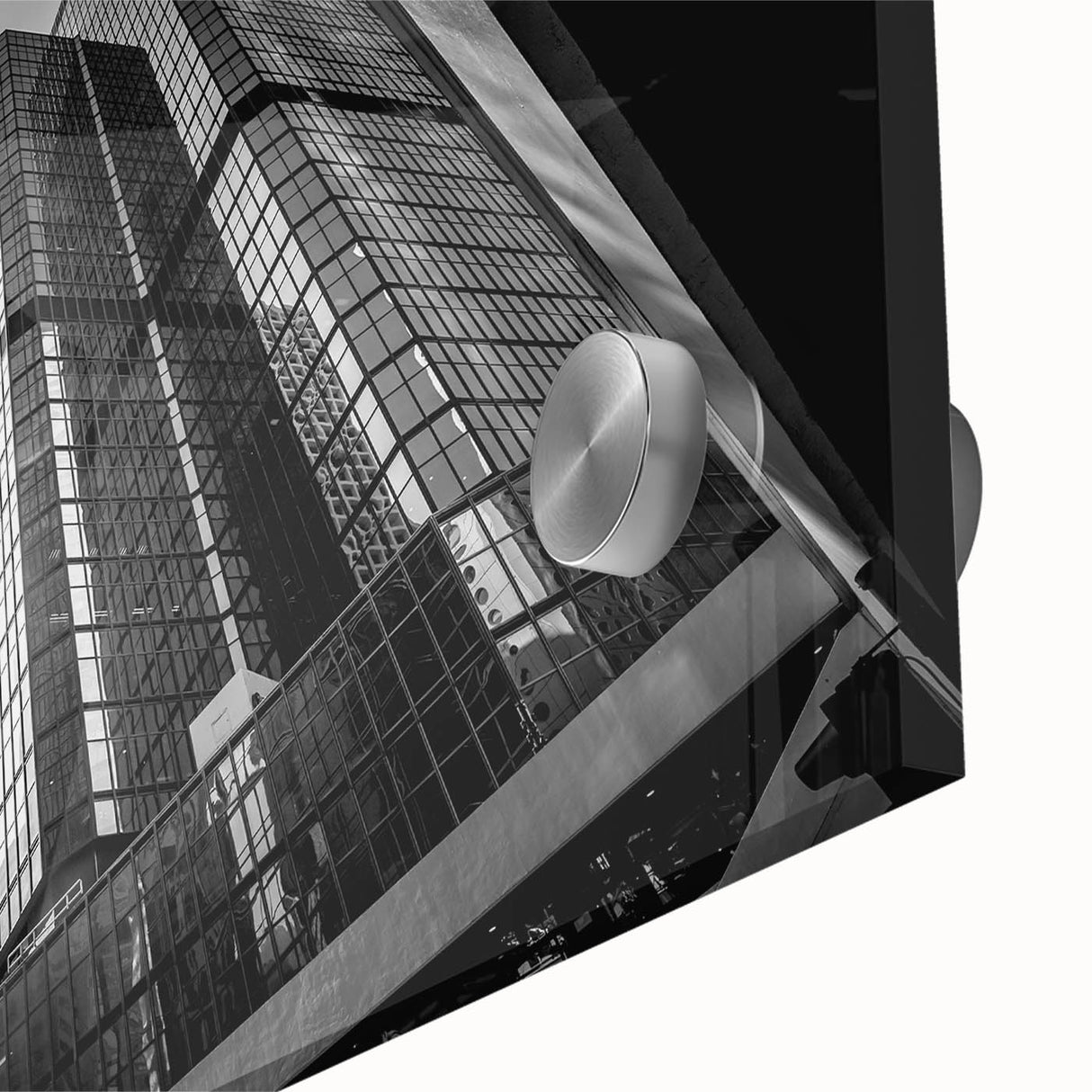Large abstract wall art in mid-century modernist style on acrylic glass, featuring geometric shapes in muted tones.
