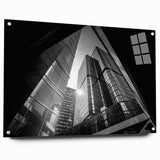 Large abstract wall art in muted gray and blue tones on acrylic glass, ideal for modern bedroom or dining room ambiance.