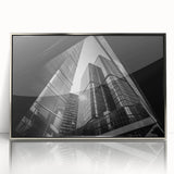 Art deco style poster featuring geometric shapes in silver and black, acrylic framed, ideal for modern art wall decor.