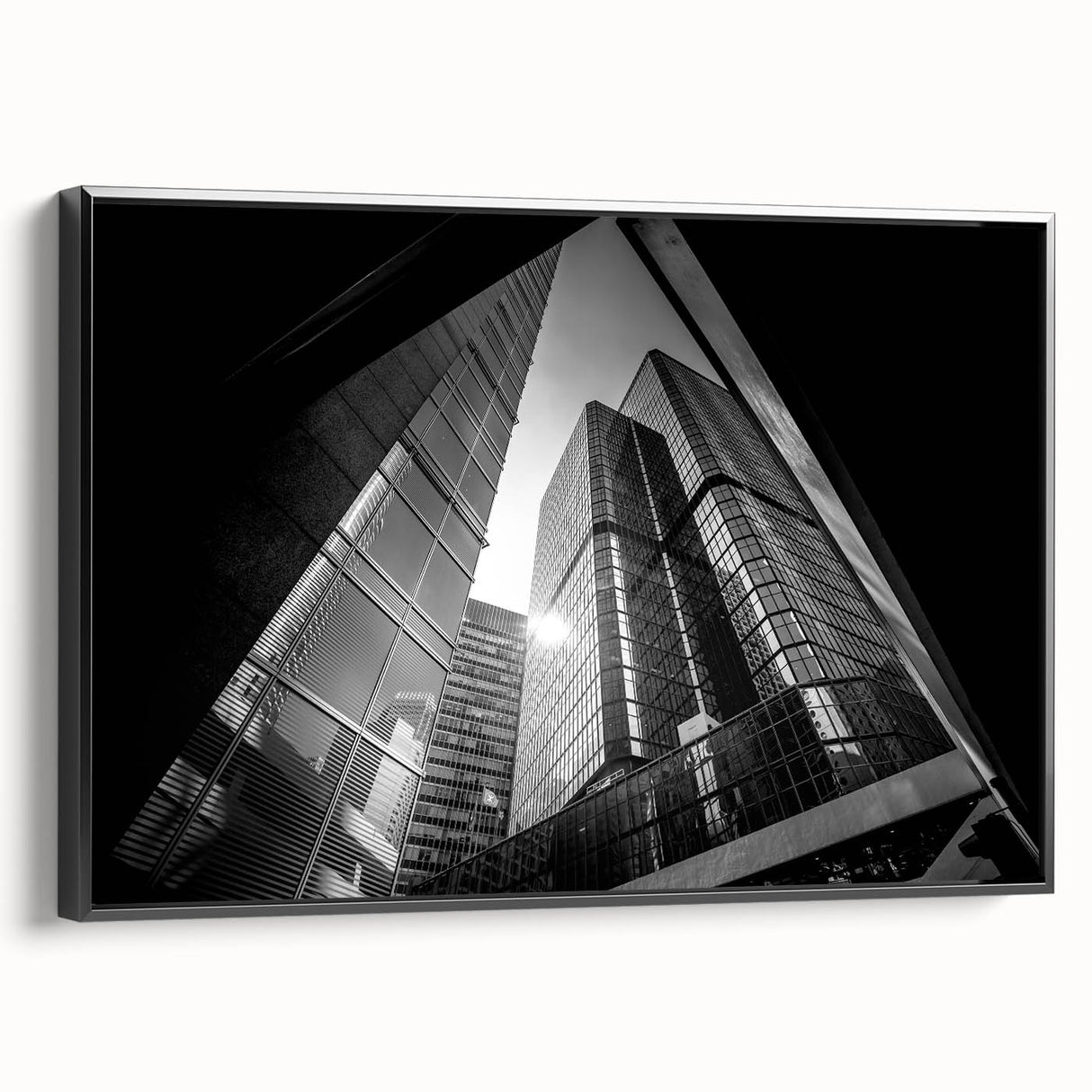 Black and white framed canvas featuring an abstract landscape, ideal for bedroom wall decor.