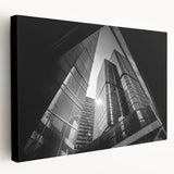 Abstract architectural design in muted gray and black on stretched canvas, suitable for kitchen wall art.