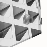Large abstract wall art in mid-century modernist style on acrylic, featuring geometric shapes in muted tones.