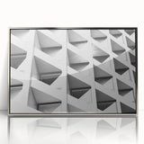 Art deco poster featuring geometric shapes in silver and black on a framed acrylic, ideal for modern nursery wall art.