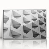 Large art print of abstract architecture in muted grays and whites on a framed acrylic, ideal for modern art wall decor.