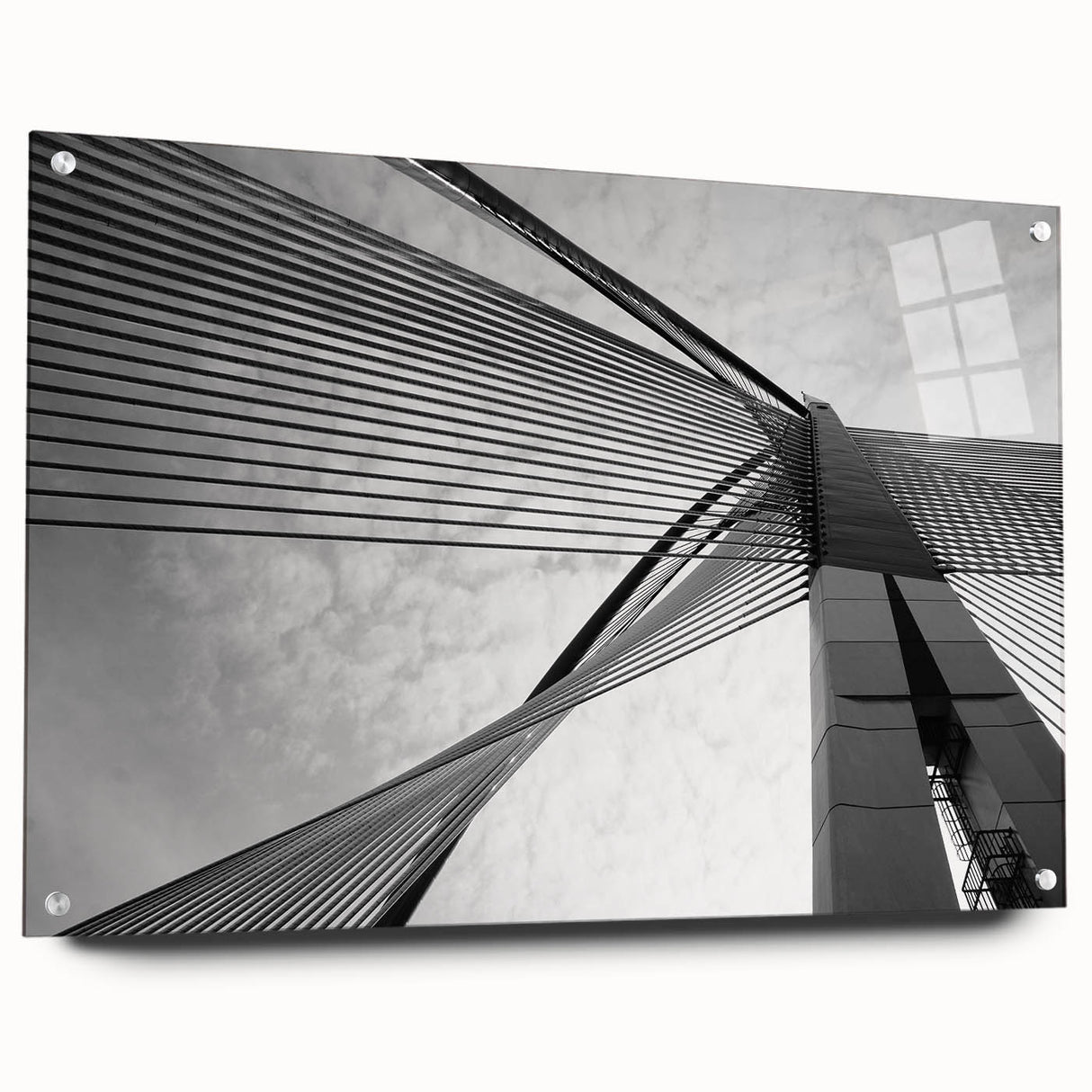 Large abstract wall art on acrylic, featuring swirling greys and blues, ideal for bedroom or dining room decor.