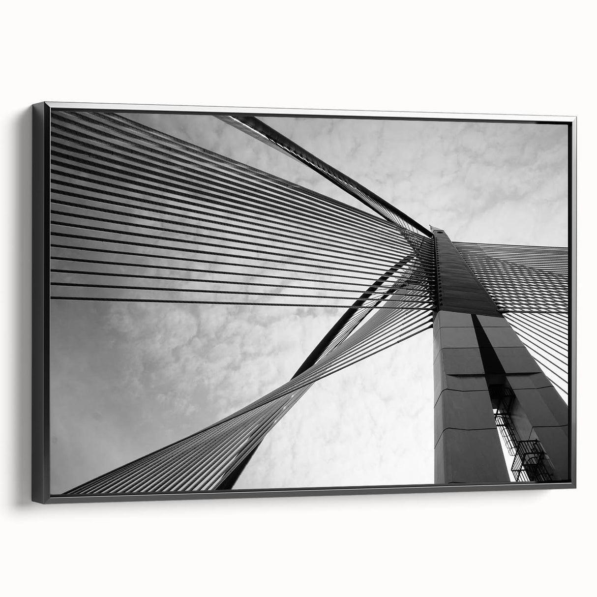 Framed canvas featuring a black and white abstract landscape, ideal for bedroom wall decor.