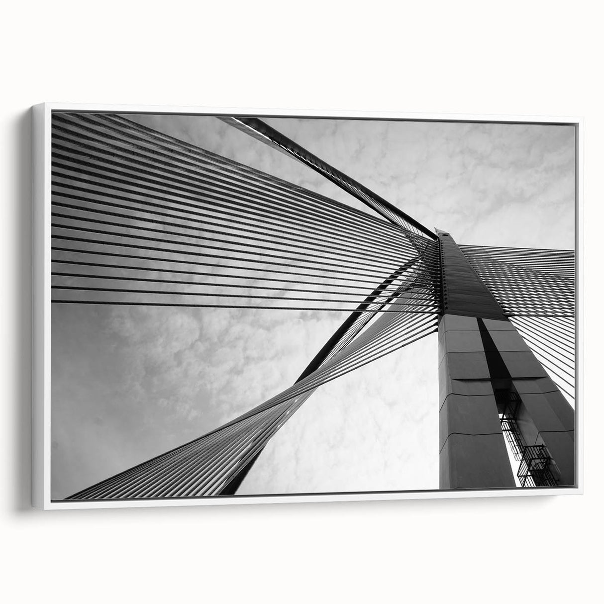 Framed canvas displaying a monochrome abstract landscape, ideal for bedroom wall art.