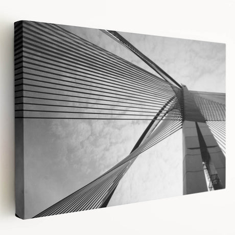 Abstract architectural design in muted gray and white on stretched canvas, suitable for kitchen wall art.