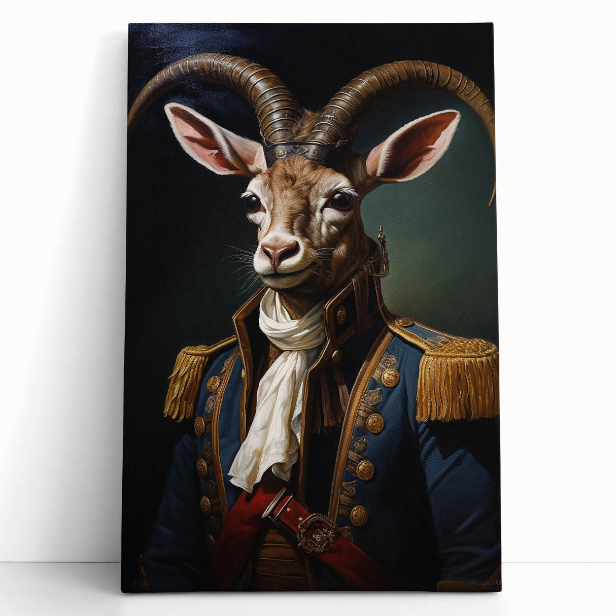 Stretched canvas artwork showcasing a vibrant antelope design, featuring earthy tones and intricate details, perfect for enhancing home decor with a wild life theme.