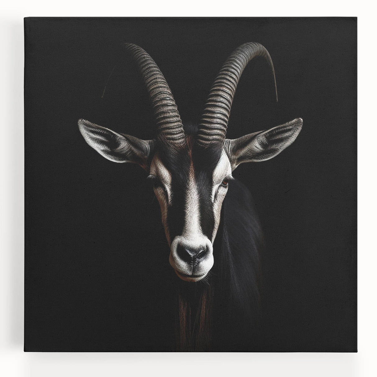 Stretched canvas art showcasing a vibrant antelope design, featuring intricate details and earth-tone colors, perfect for wildlife enthusiasts and home decor.