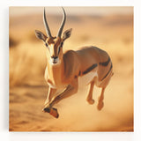 Stretched canvas depicting a vibrant antelope in a natural setting, showcasing intricate details and rich colors, perfect for wildlife-themed home decor.